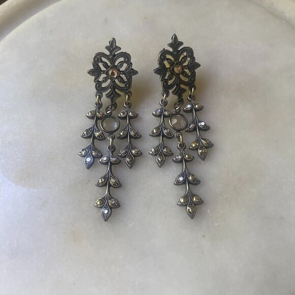 Jewelry - 925 Sterling silver VTG Chandelier Marcasite pierced crystal dangle earrings